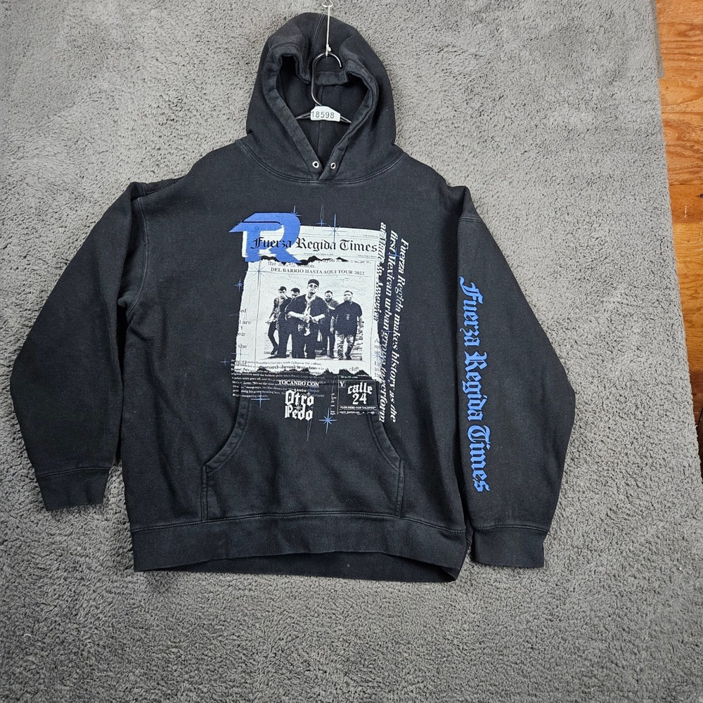 Fuerza Regida Times Hoodie Mens XLarge Black Del‎ Barrio Tour Graphic Print
